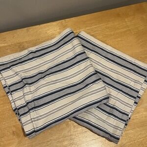 Chaps Beaumont Blue Tan Cream Striped (2) Button Up Euro‎ Pillow Shams 26 X 26